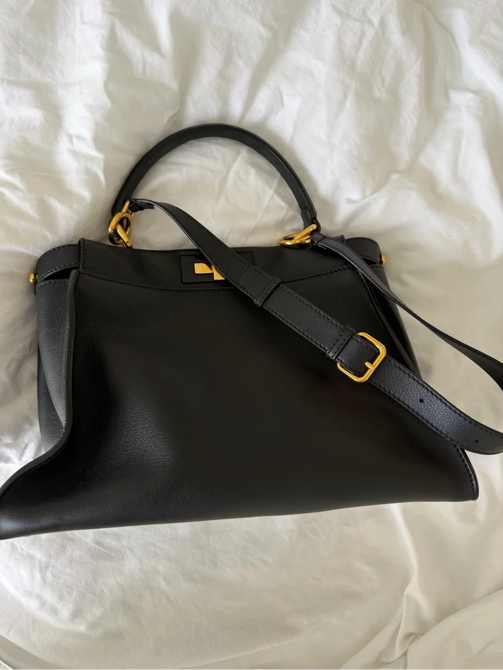 Fendi Black Leather Satchel with Gold Hardware